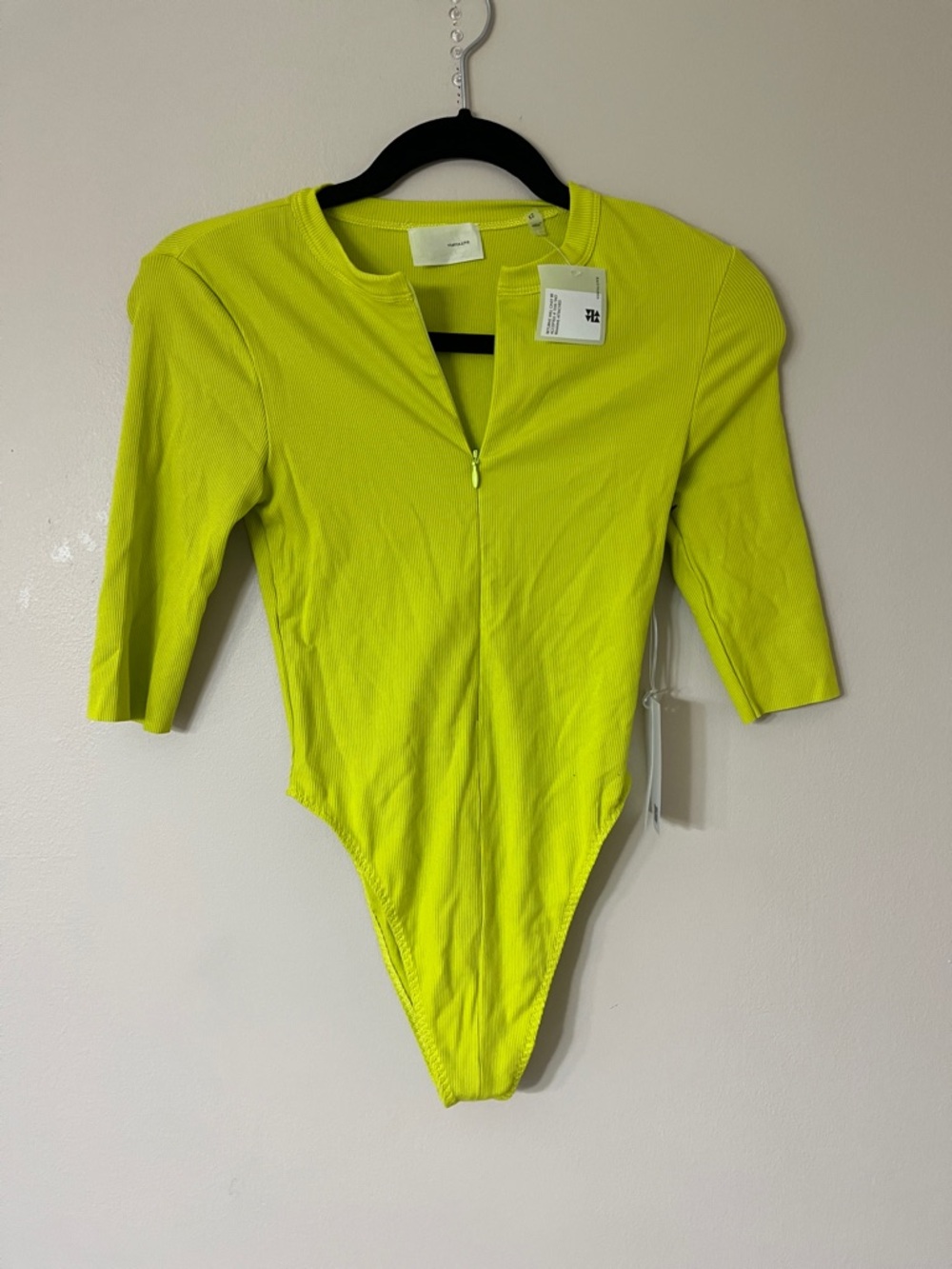 Neon Lime Ribbed Zip-Front Bodysuit - Women
